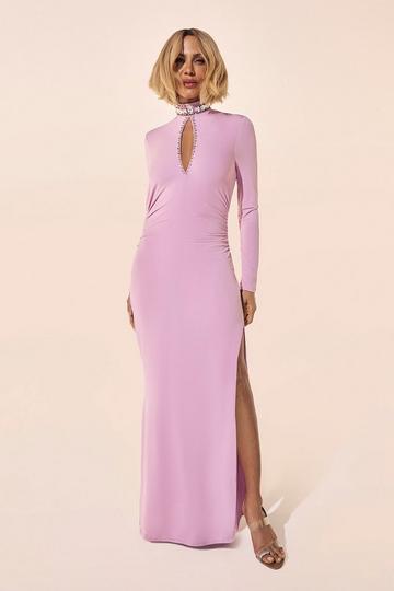Embellished Jersey Crepe Maxi Dress lavender