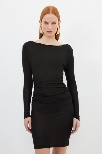 Black Premium Jersey Wool Blend Mini Dress