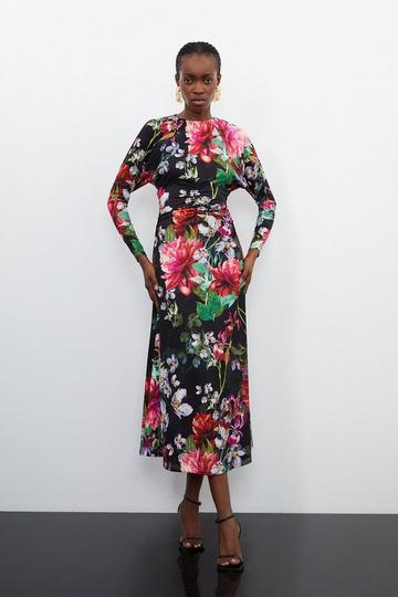 Multi Botanic Floral Jersey Crepe Batwing Maxi Dress