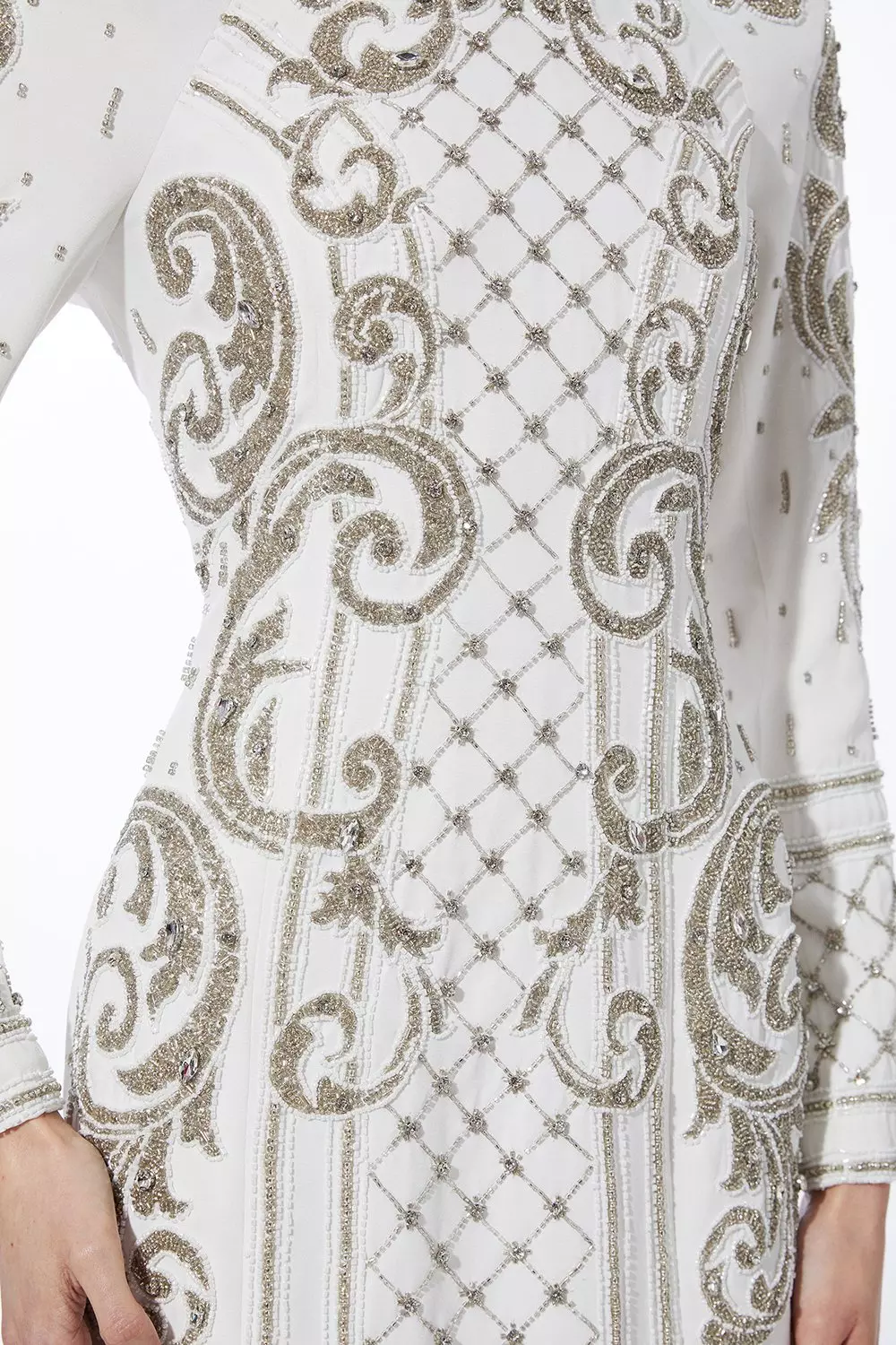 Crystal Embellished Woven Cutout Mini Dress | Karen Millen