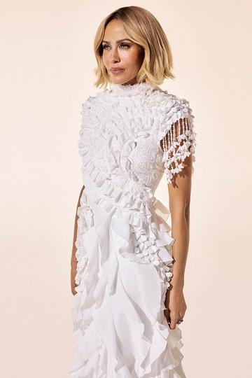 White Ruffle Lace Mix Woven Maxi Dress