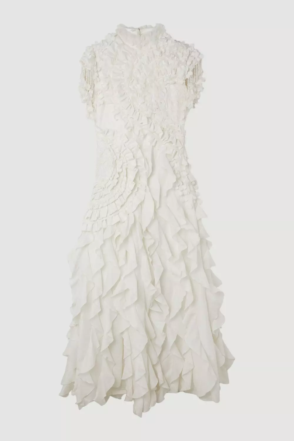 Drama Ruffle Lace Mix Woven Maxi Dress | Karen Millen