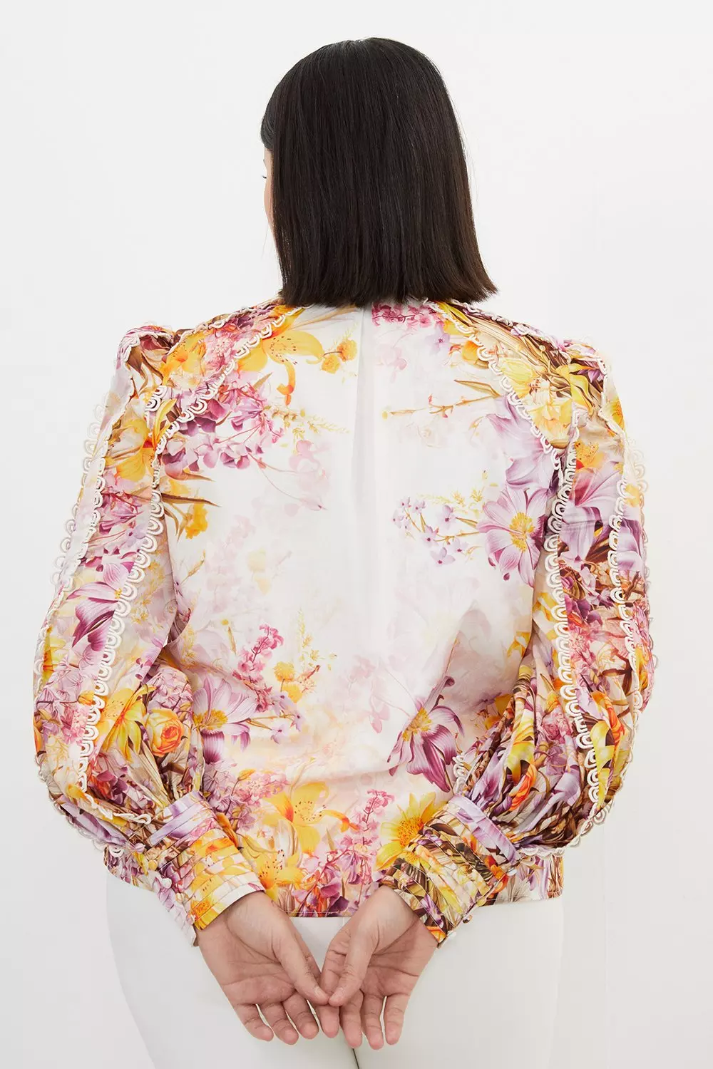 Plus Size Trailing Floral Woven High Neck Blouse | Karen Millen