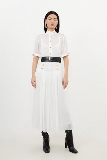 Ivory White Satin Viscose Georgette Woven Hardwear Midi Dress