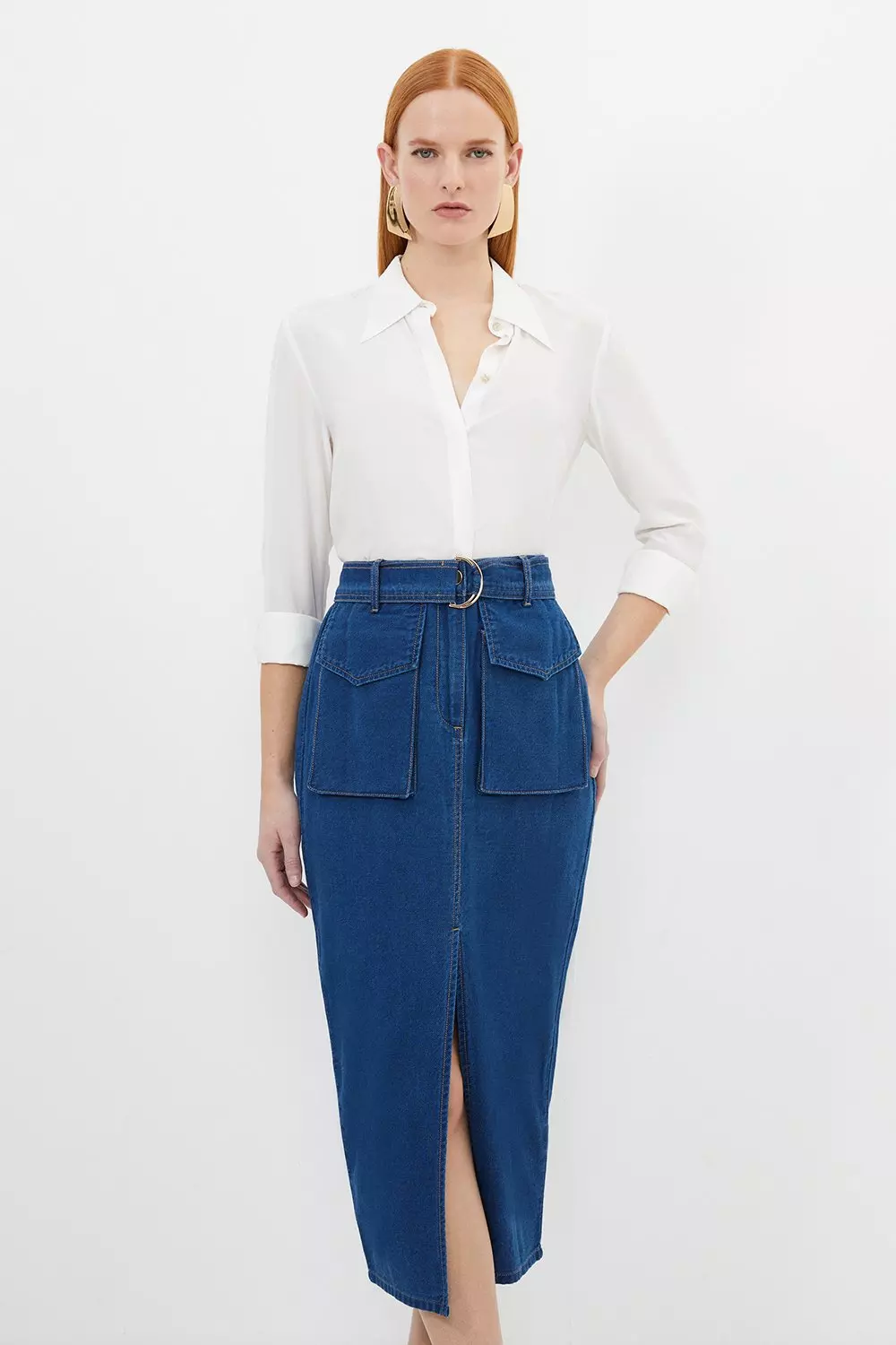 Midi pencil skirt denim sale