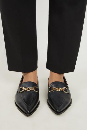Leather Buckle Detail Pointed Toe Loafer black