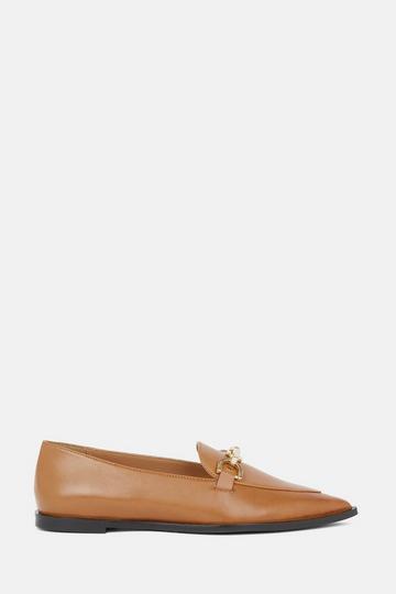 Leather Buckle Detail Pointed Toe Loafer tan
