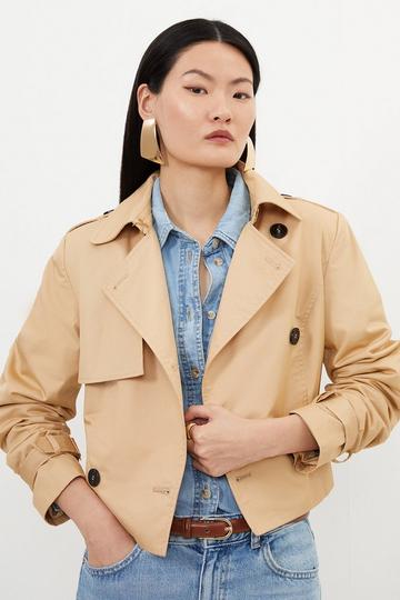 Crop Classic Belted Tailored Trench Coat camel