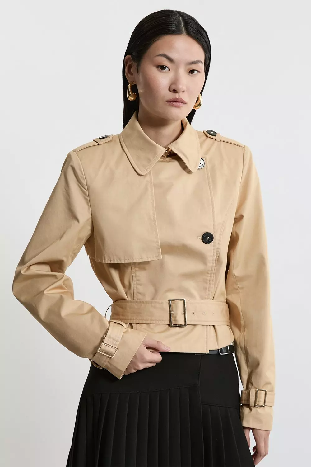 Crop Classic Belted Tailored Trench Coat Karen Millen