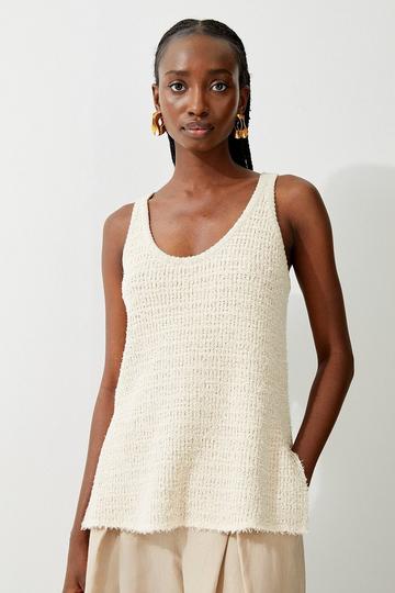 Textured Knit Cotton Blend Scoop Neck Longline Knit Vest coconut