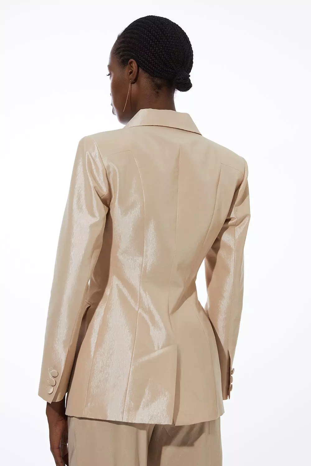 Metallic Taffeta Single Breasted Tailored Blazer | Karen Millen