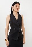 Black Tailored Premium Twill Double Breasted Waistcoat 
