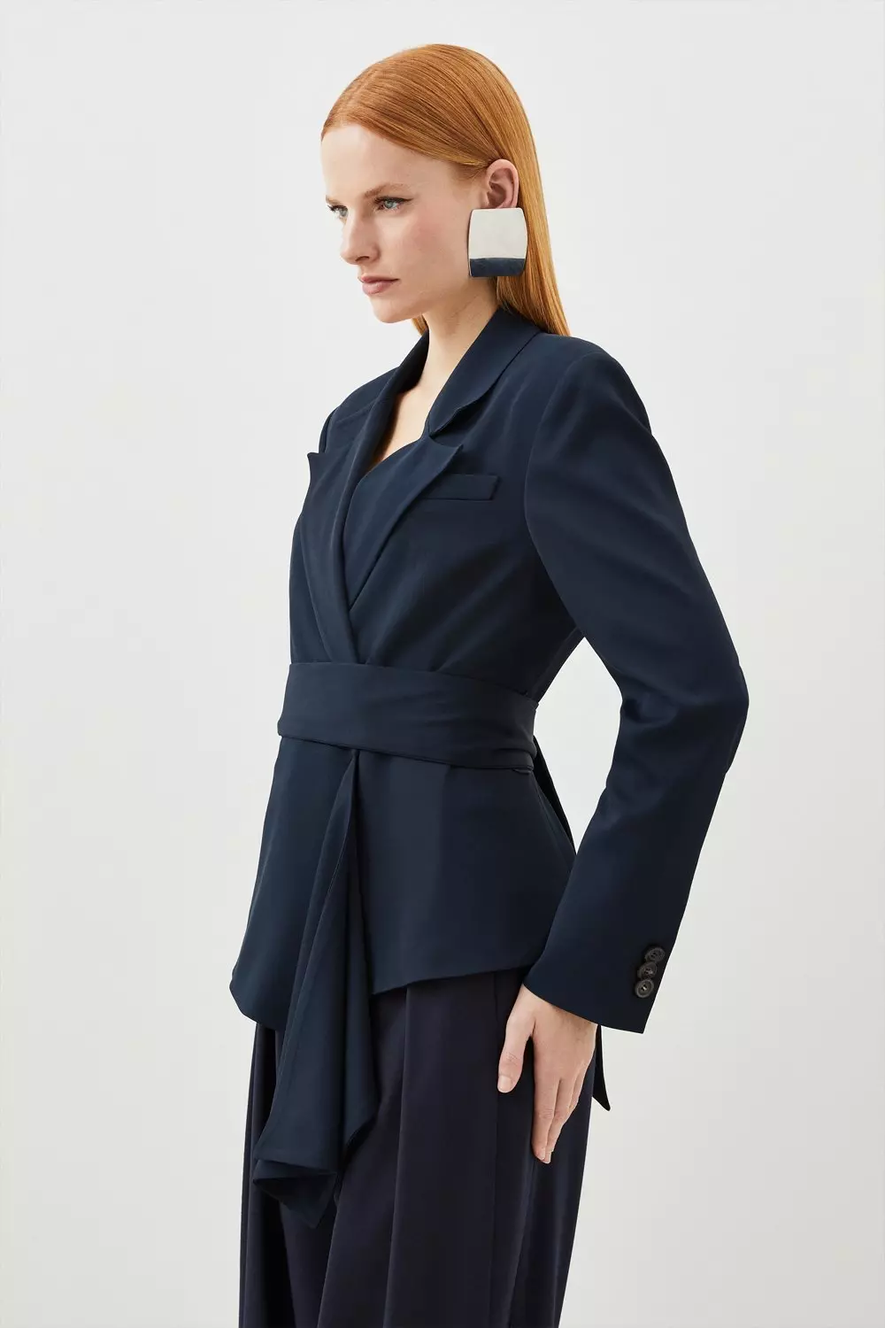 Tailored Crepe Drape Detail Tie Waist Blazer | Karen Millen