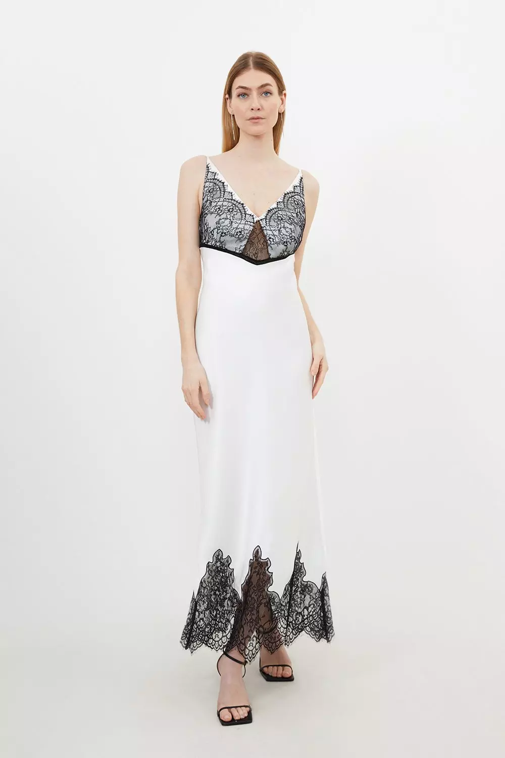 Satin Lace Strappy Woven Maxi Slip Dress