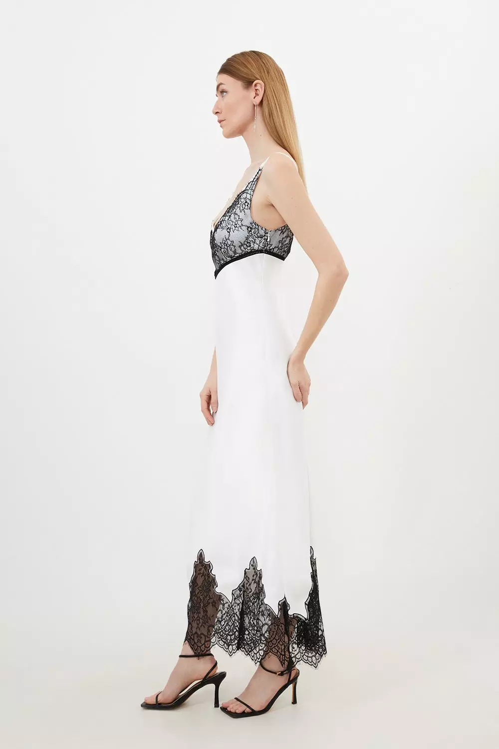 Satin Lace Strappy Woven Maxi Slip Dress