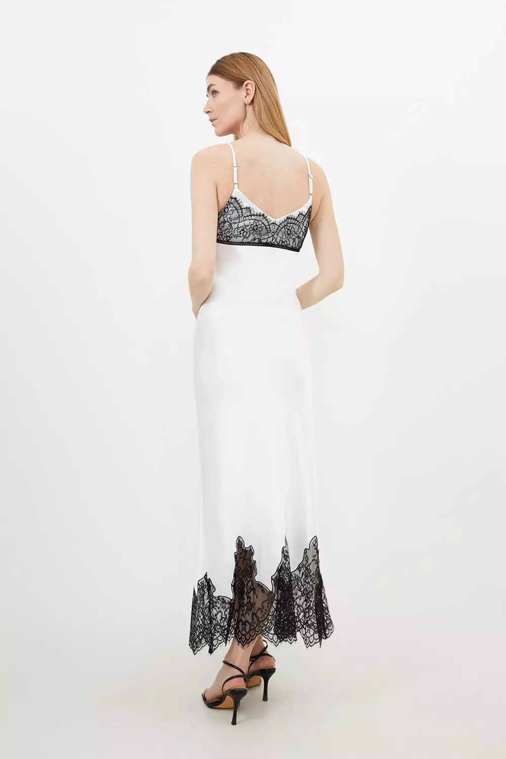 Satin Lace Strappy Woven Maxi Slip Dress | Karen Millen