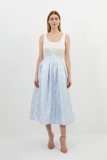 Blue Metallic Woven Prom Midi Skirt