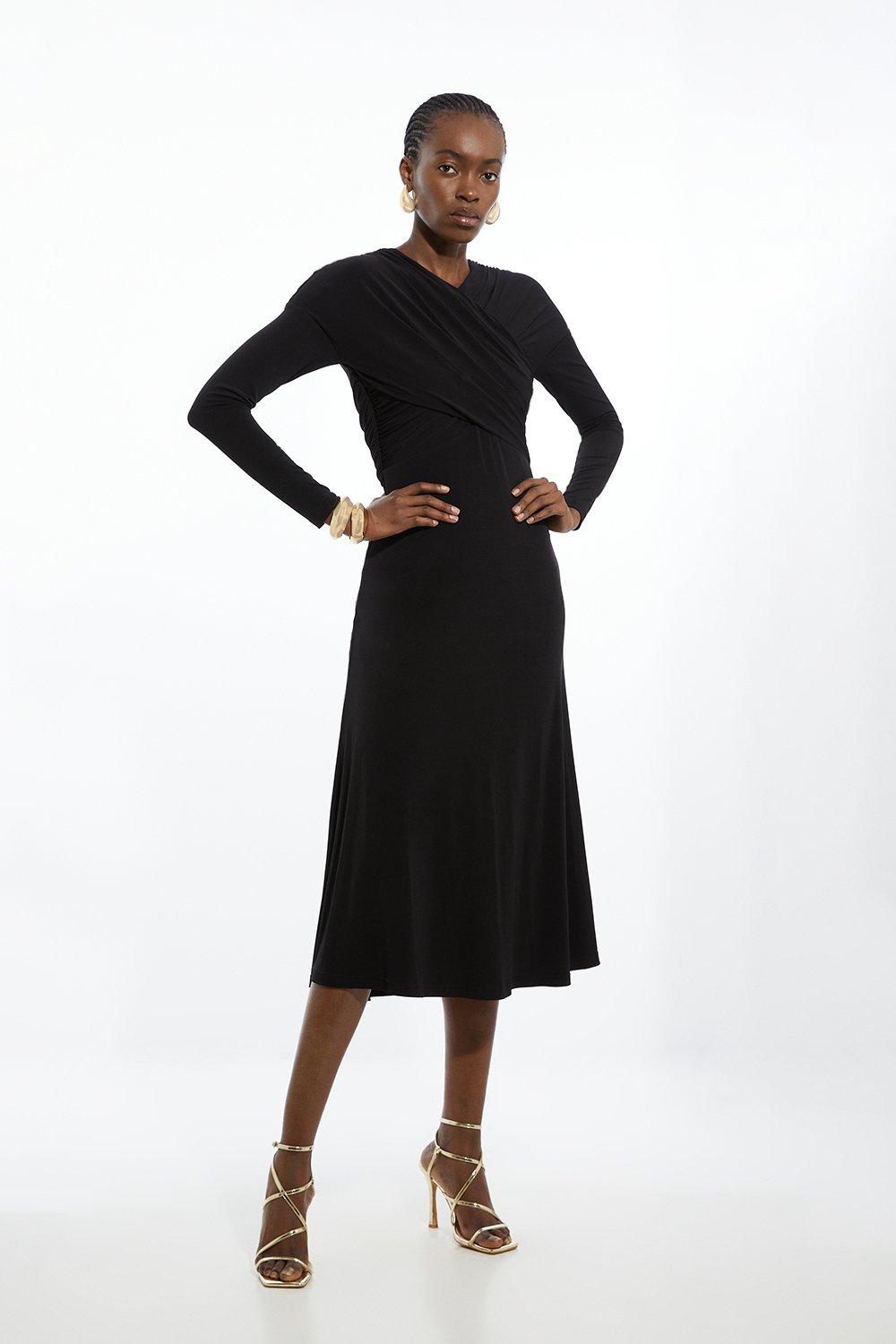 Ruched Jersey Crepe Maxi Dress - Black