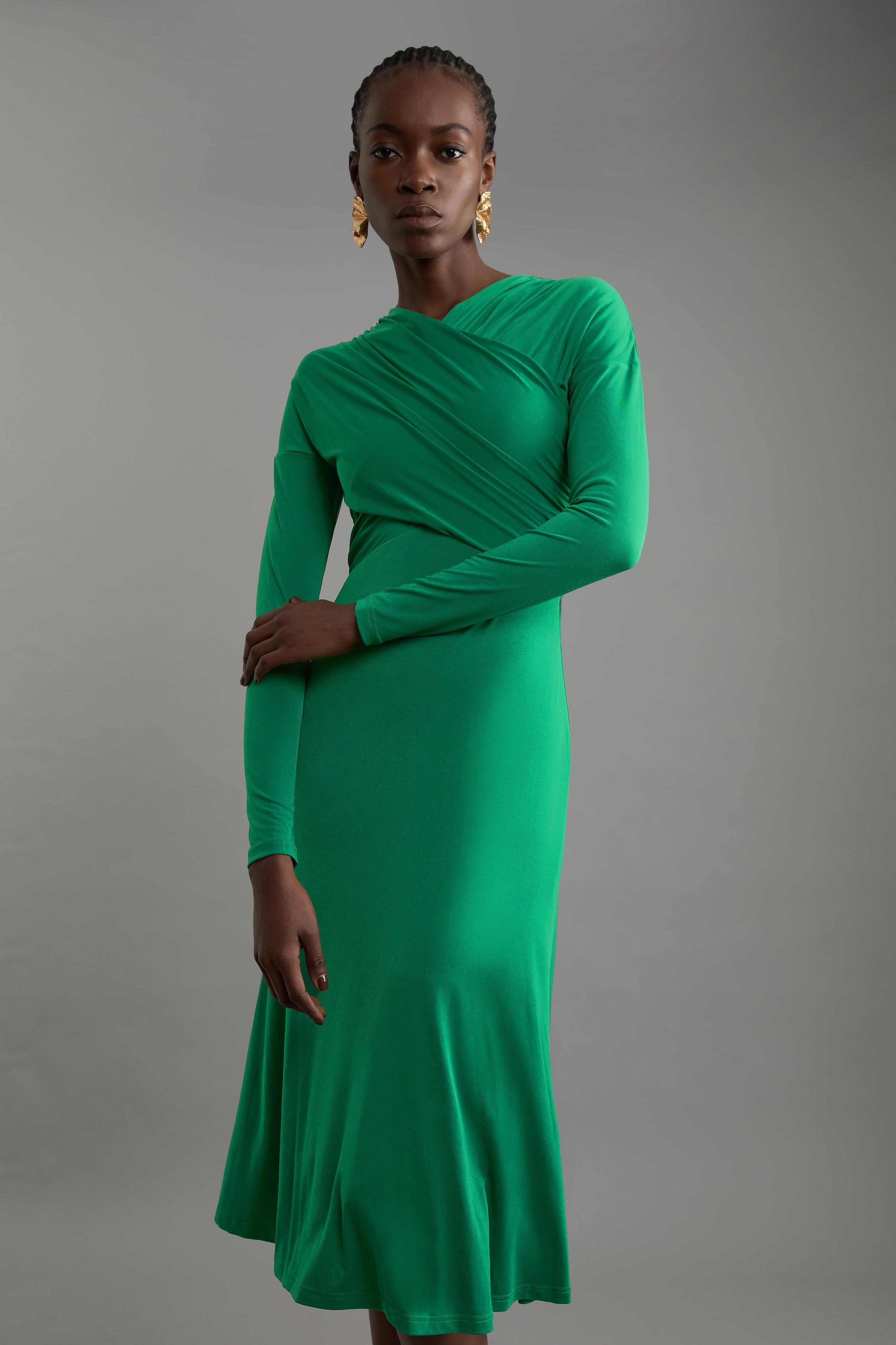 Ruched Jersey Crepe Maxi Dress - Green