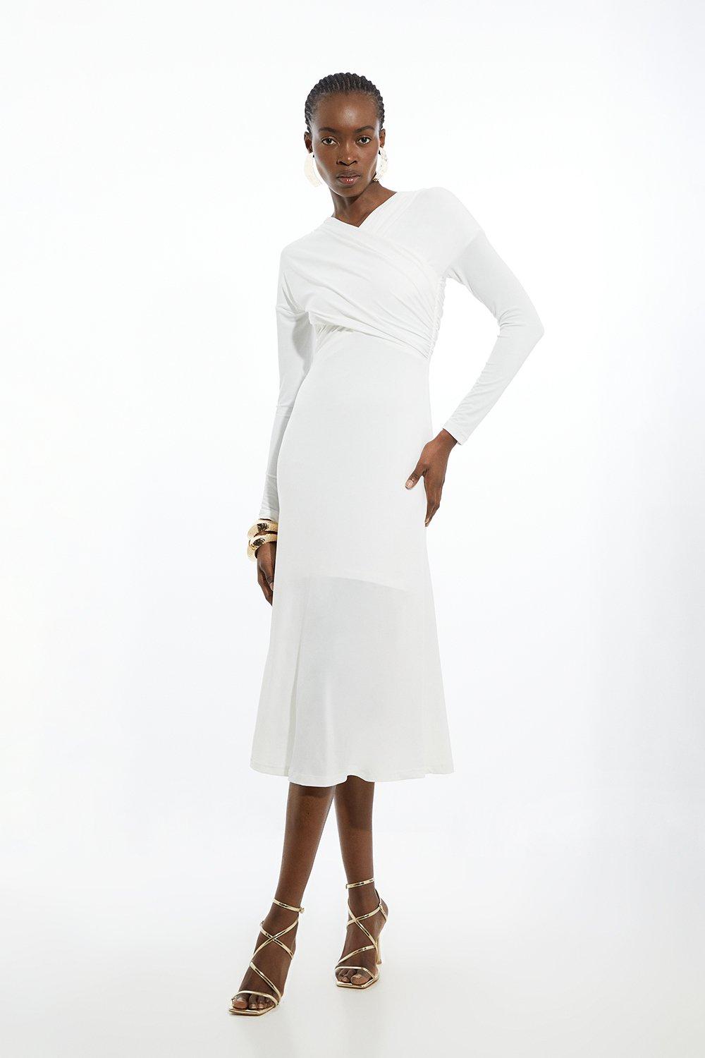 Ruched Jersey Crepe Maxi Dress - Ivory