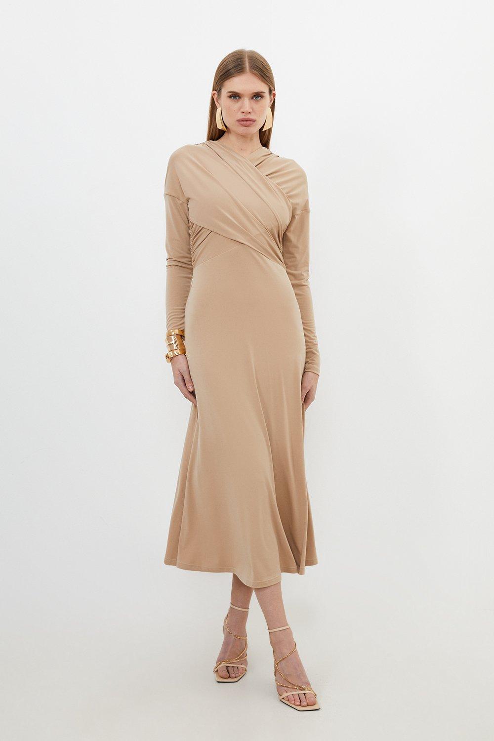 Ruched Jersey Crepe Maxi Dress - Sand