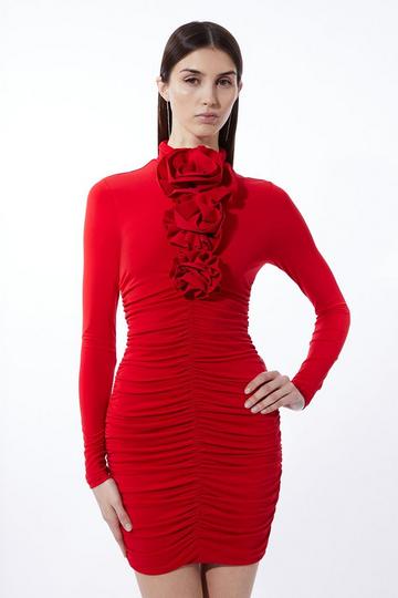Petite Contrast Jersey Rosette Mini Dress red
