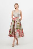 Vintage Floral Print Woven Prom Midi Skirt 