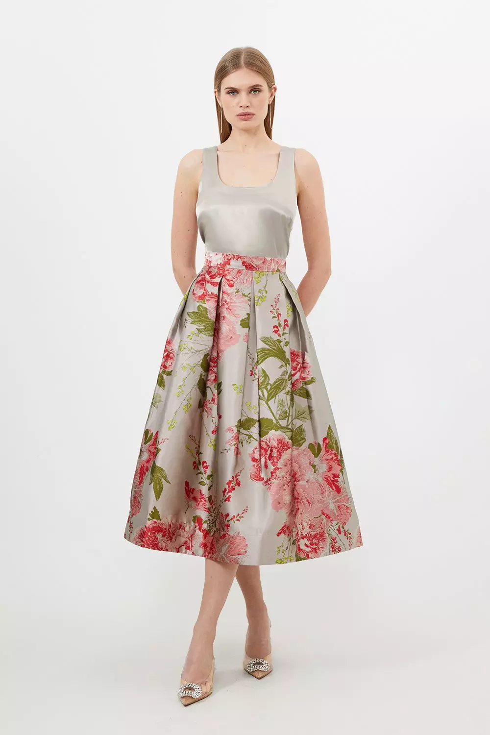 Vintage Floral Print Woven Prom Midi Skirt | Karen Millen