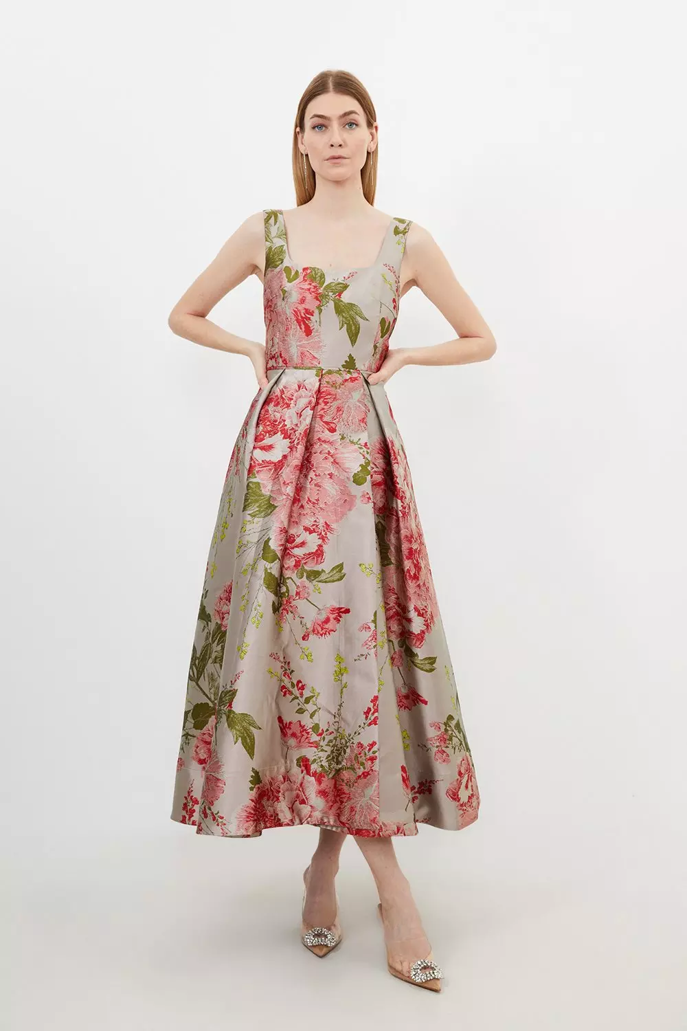 Petite Vintage Floral Print Prom Woven Maxi Dress | Karen Millen