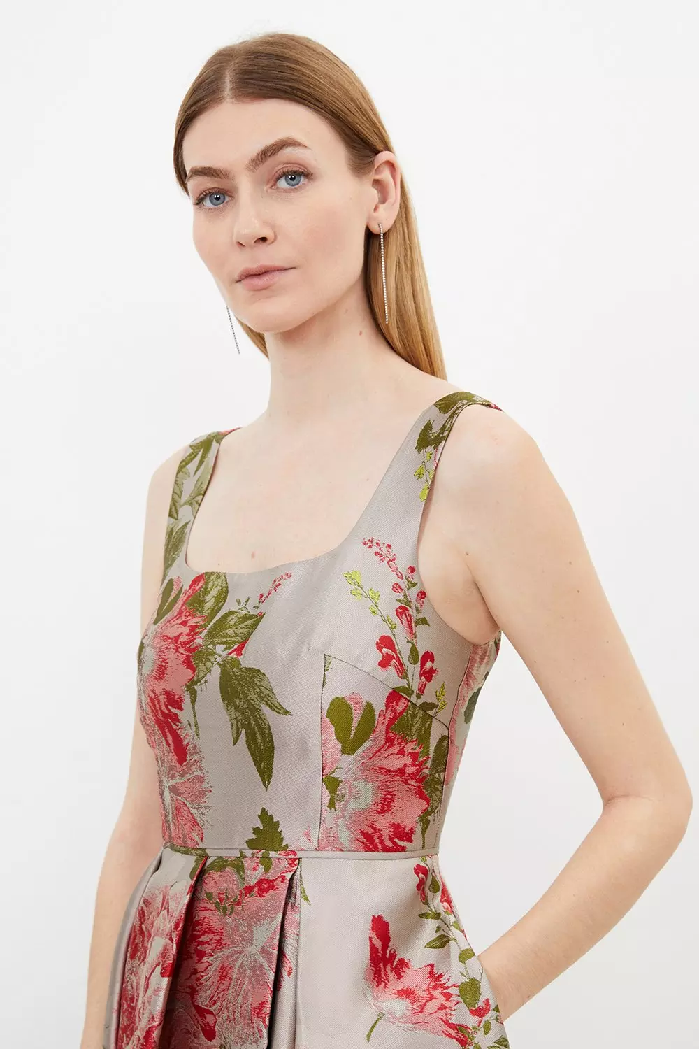 Petite Vintage Floral Print Prom Woven Maxi Dress | Karen Millen