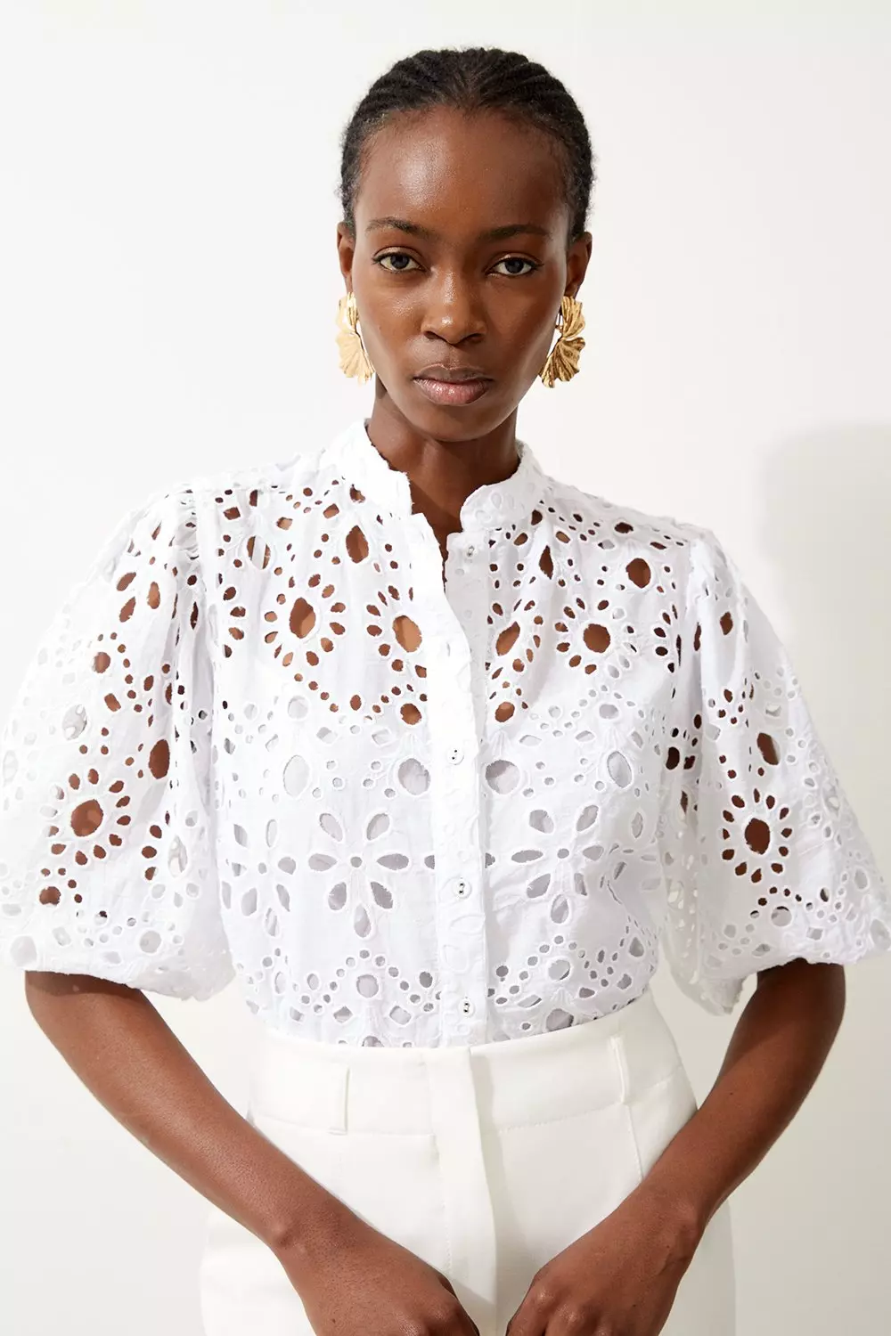 Woven Eyelet Short Sleeve Blouse Karen Millen