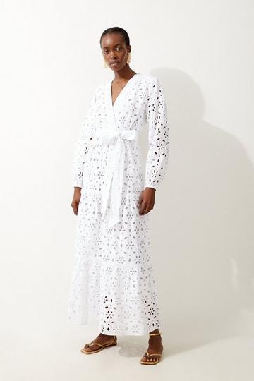 White Cotton Broderie Woven Maxi Dress