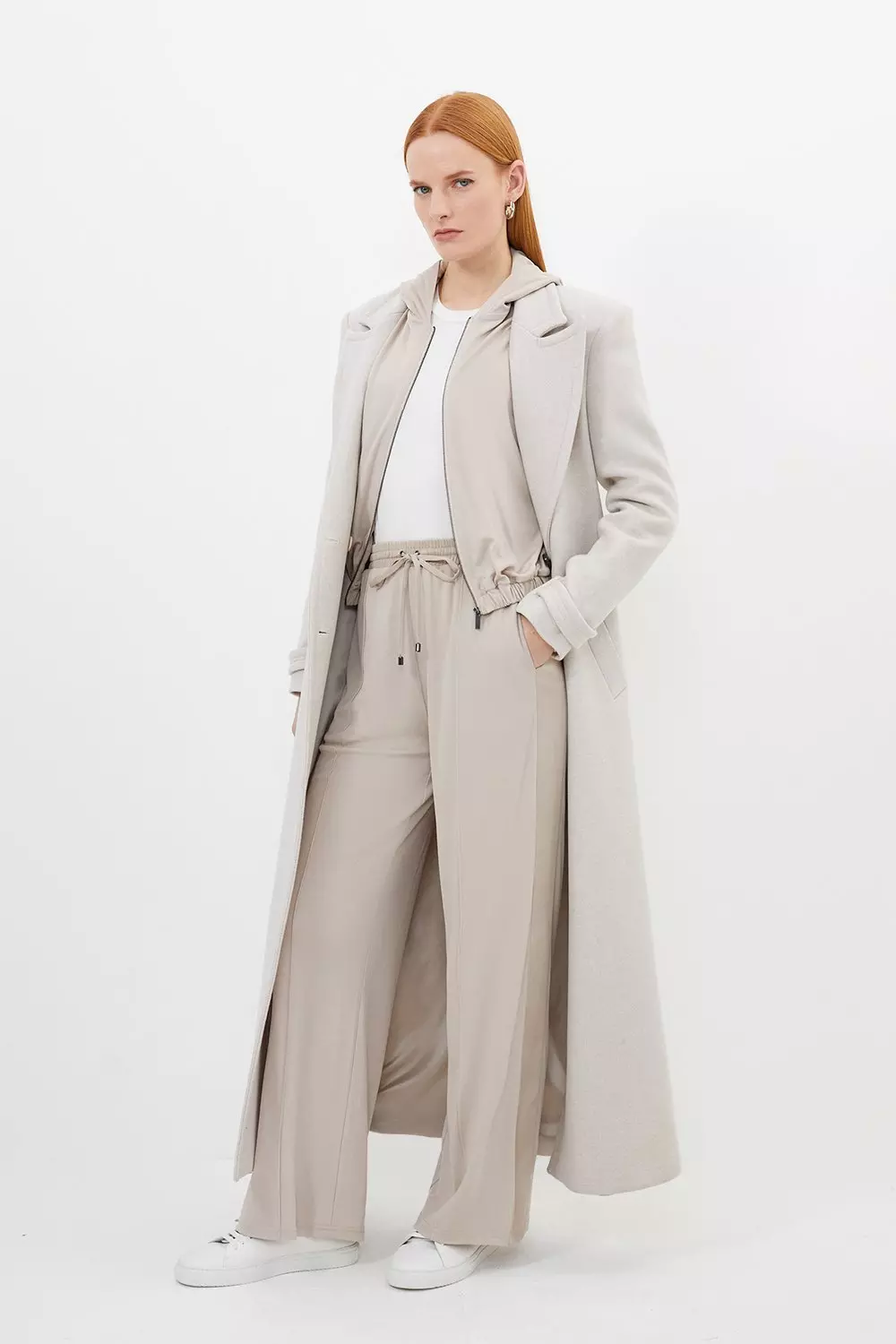 Premium Viscose Jersey And Satin Wide Leg Sweatpants | Karen Millen