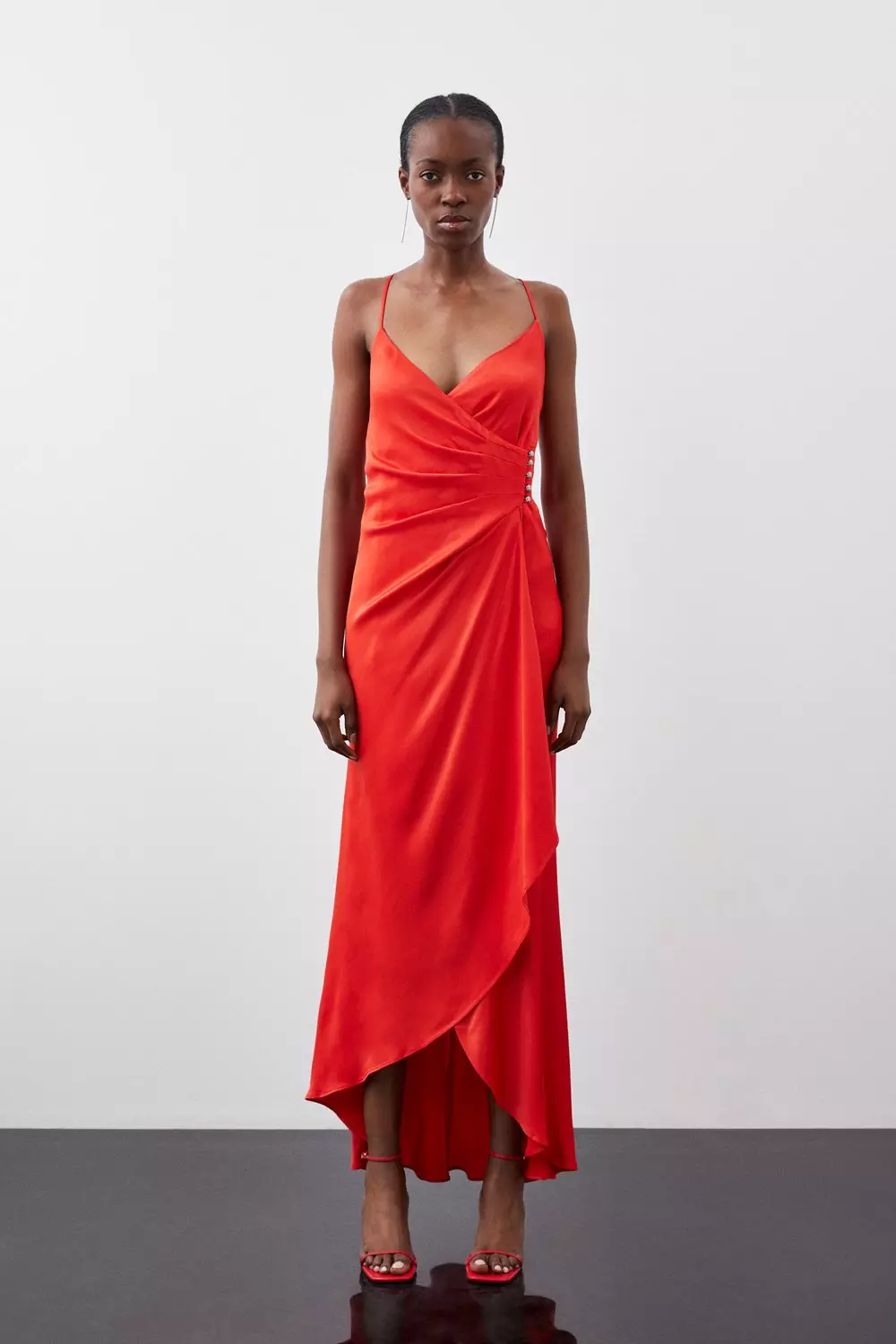 Ruched satin 2025 slip dress