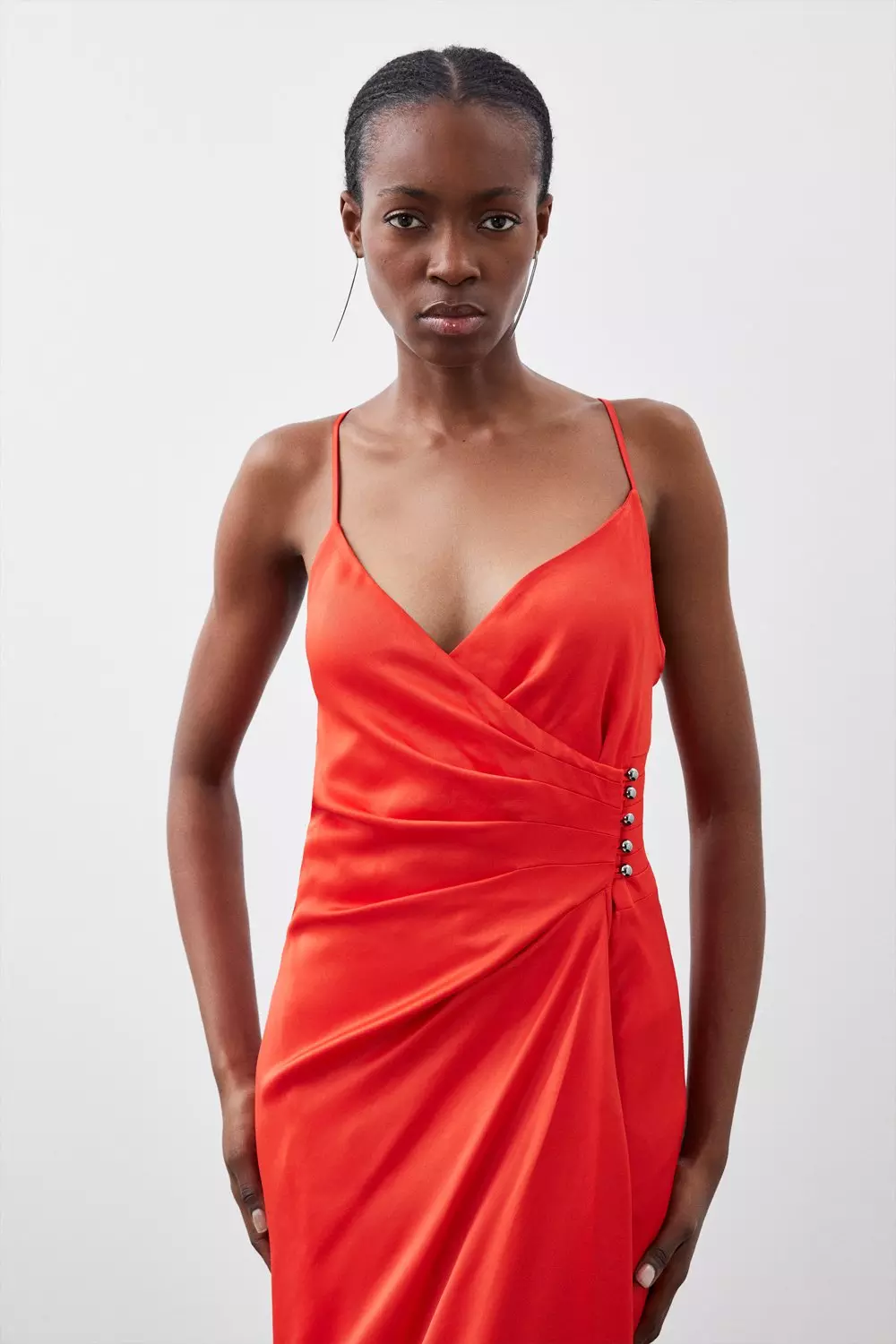 Ruched satin 2025 slip dress