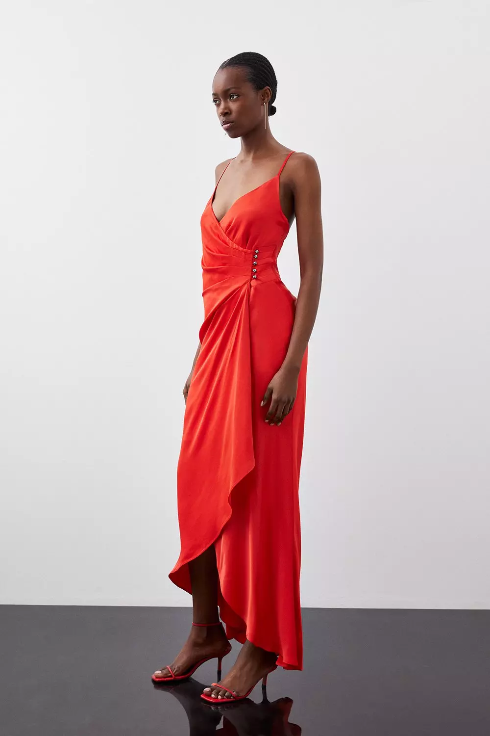 Premium Ruched Satin Slip Woven Maxi Dress