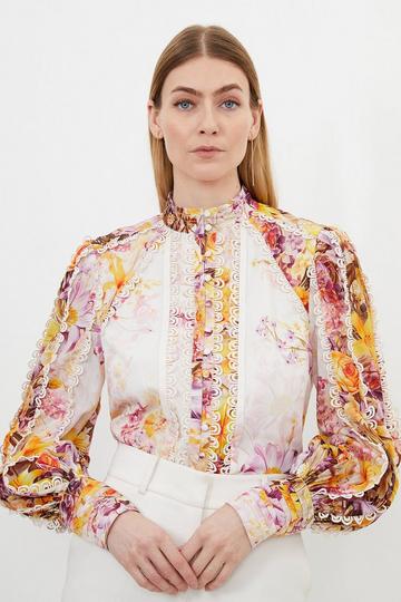 Multi Trailing Floral Woven High Neck Blouse