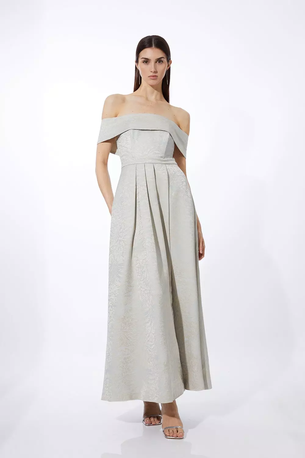 Jacquard Woven Bardot Maxi Dress Karen Millen