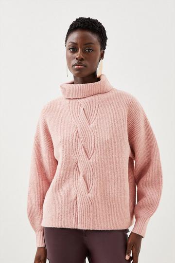 Lofty Knit Chunky Cable Wool Sweater blush
