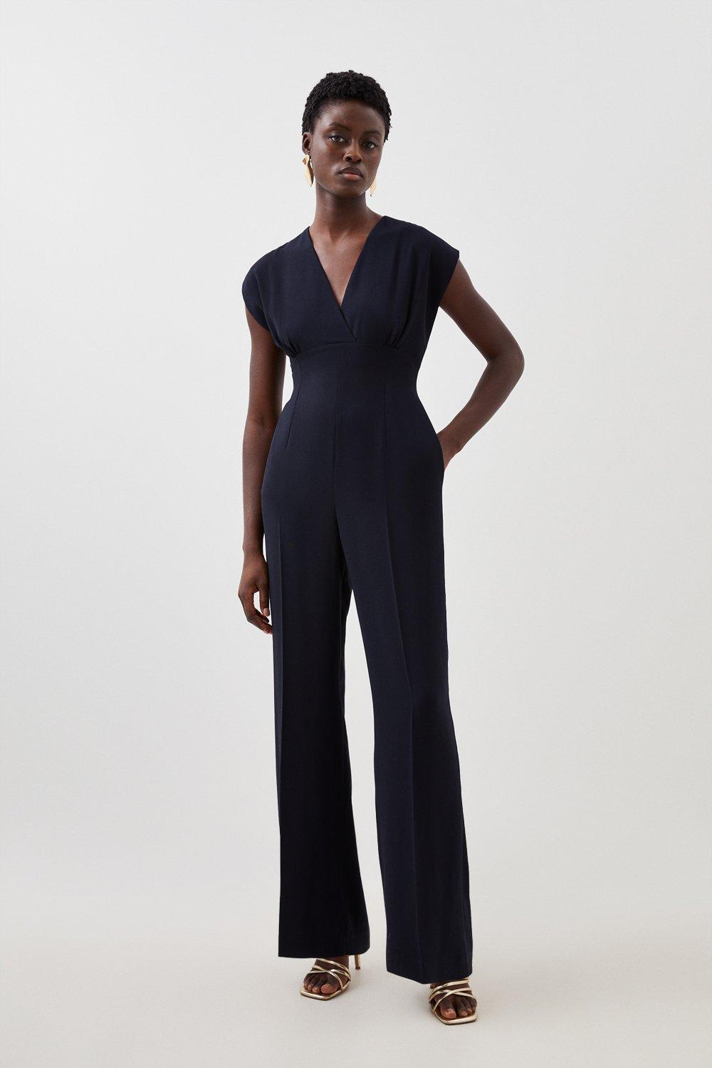 Petite Fluid Tailored Wide Leg Jumpsuit - Navy