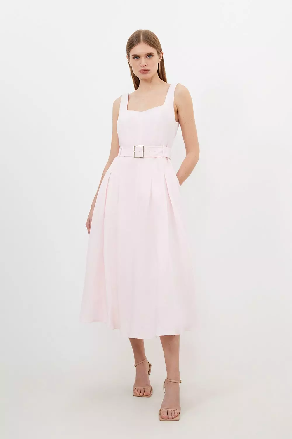 Cream Denim Belted Midi Shirt Dress - Blush Boutique