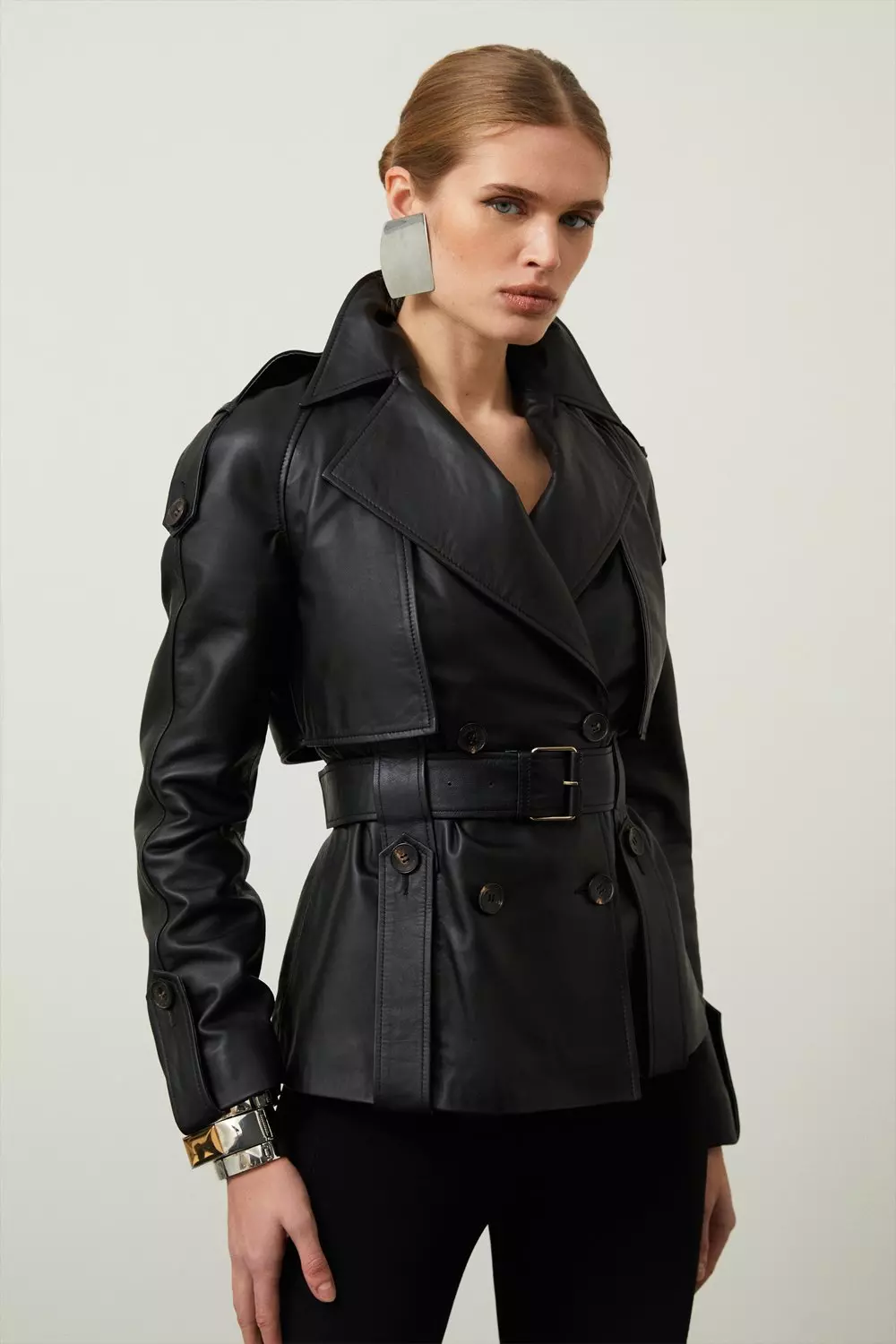 Black belted store trench coat women's