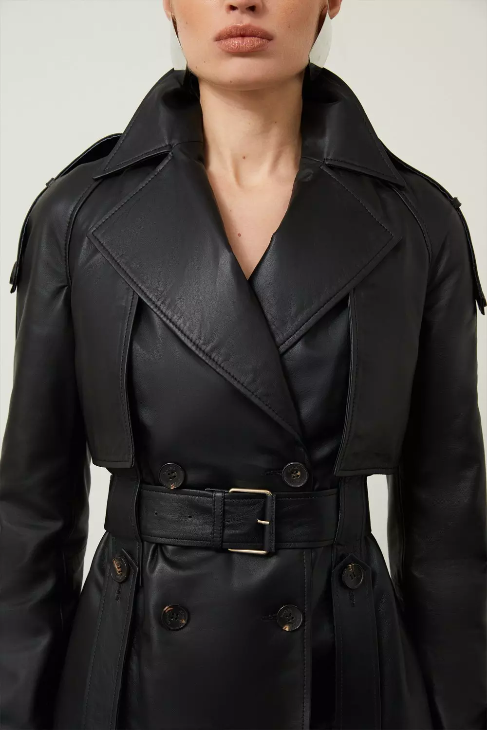 Short leather store trench coat womens