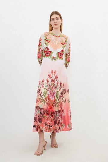 Multi Floral Guipure Lace Woven Maxi Dress