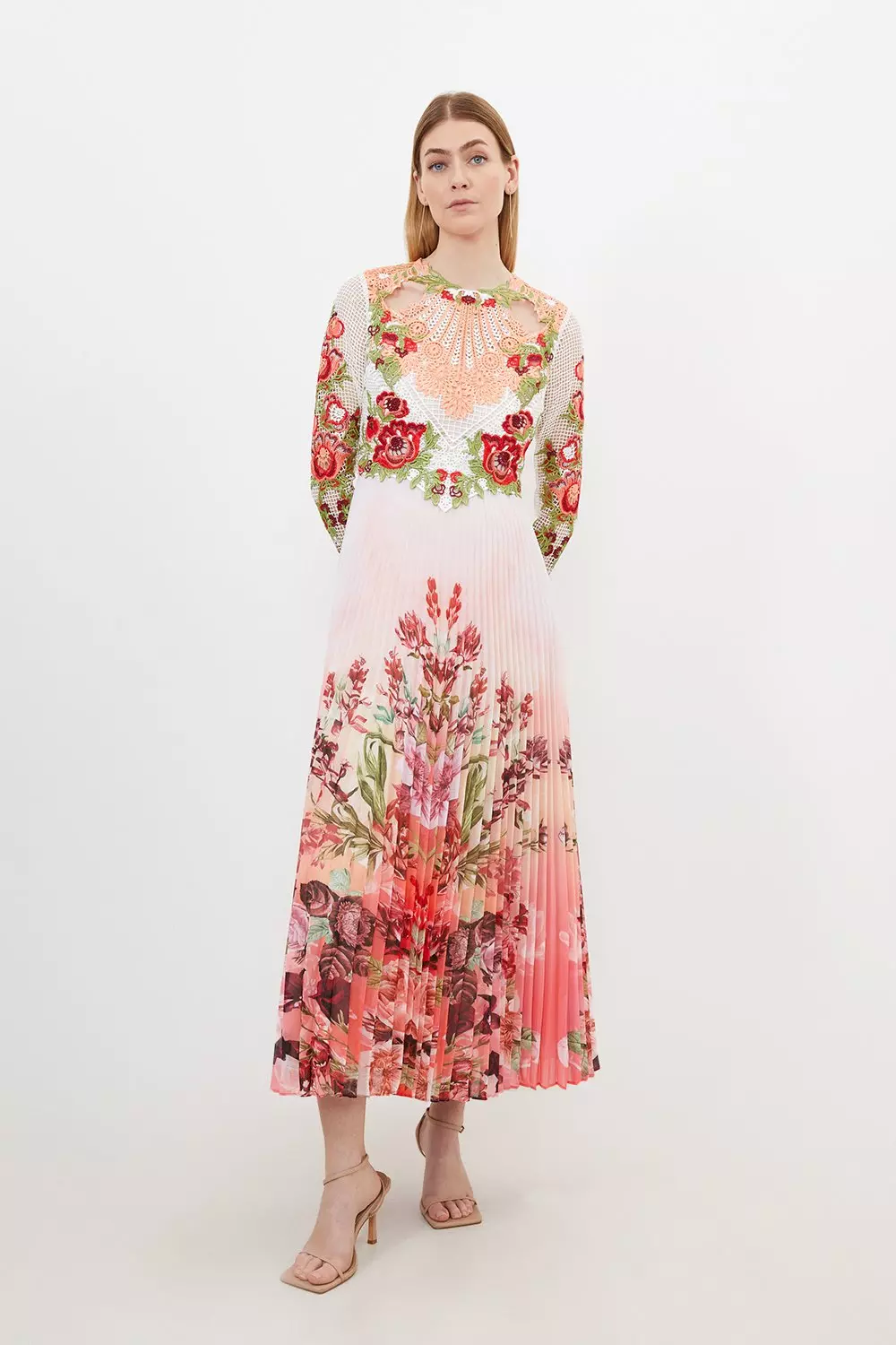 Floral guipure clearance lace midi dress