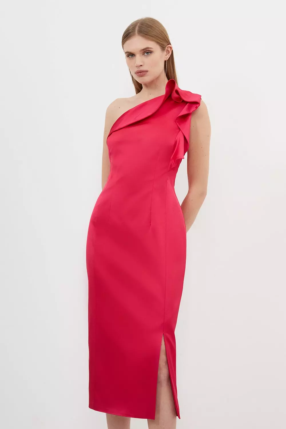 Satin Ruffle Midi Dress