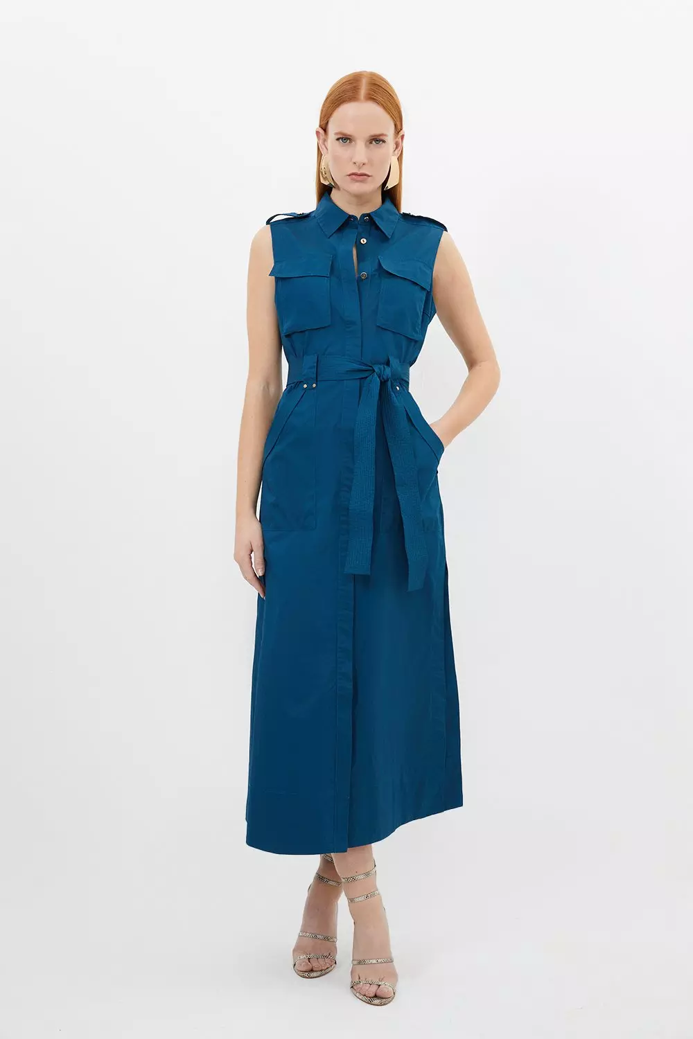 Sleeveless Denim Midi Shirt Dress