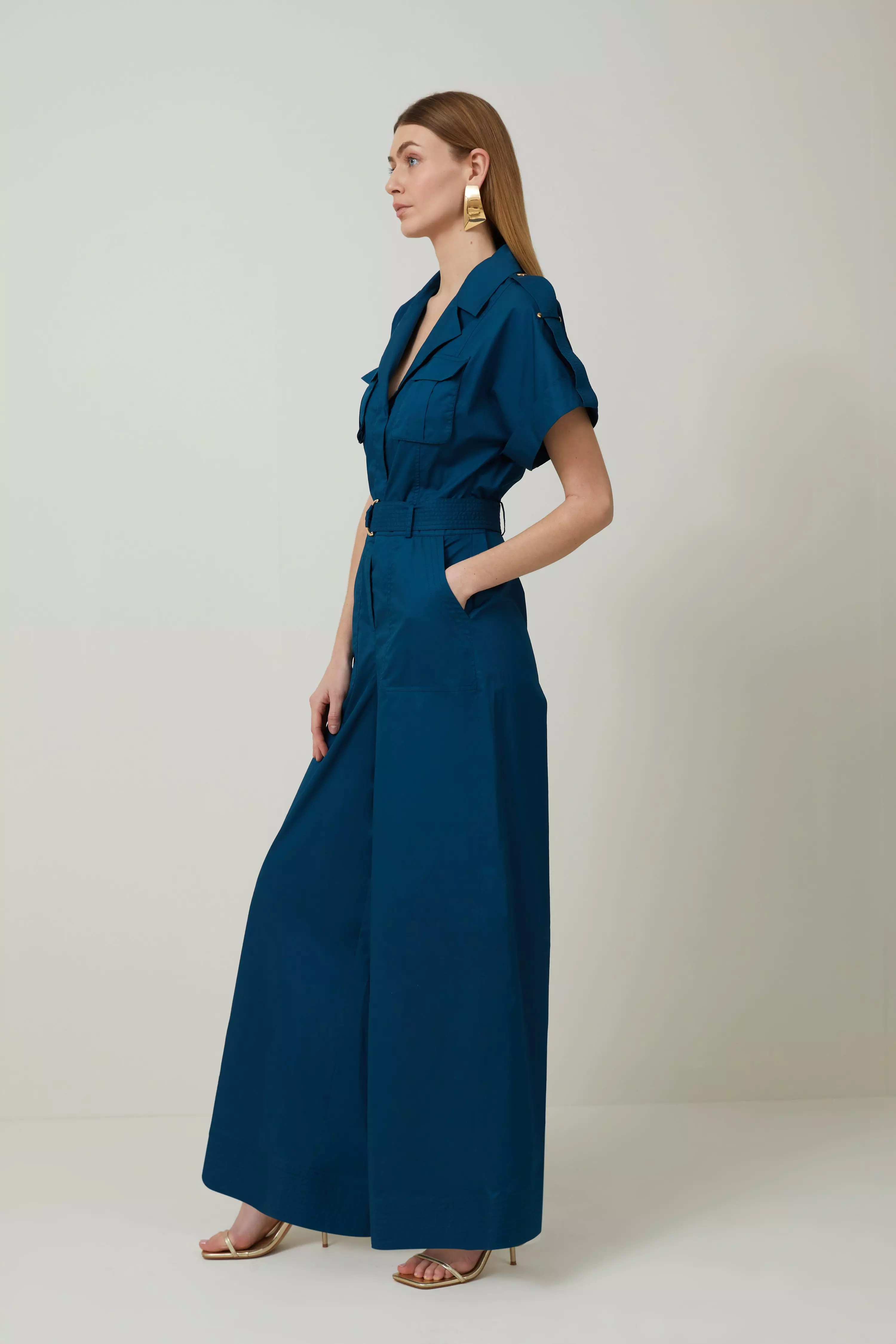 Plus Woven Belted Wide Leg Jumpsuit