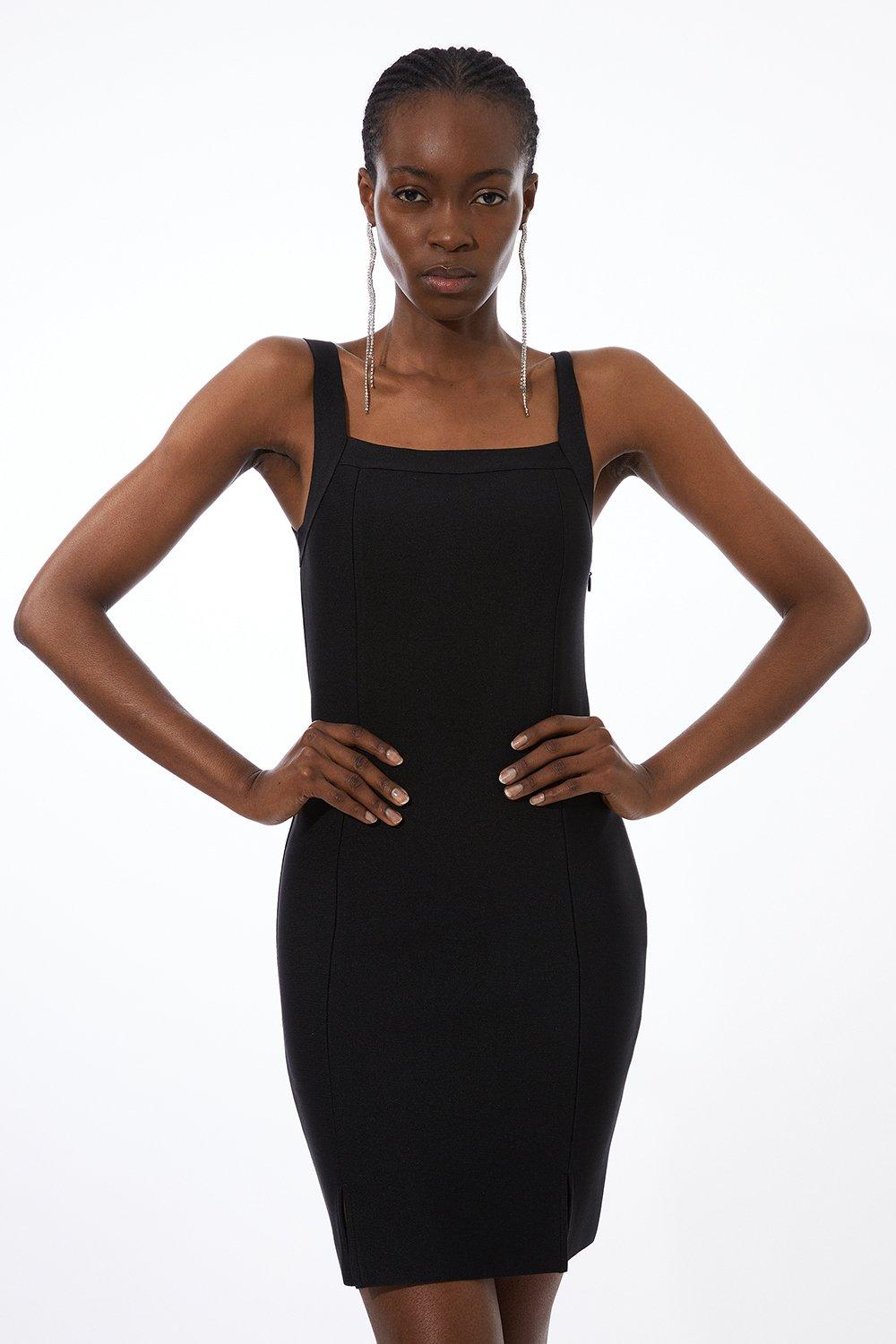 Buy Lipsy Black Square Neck Ruched Side Split Midi Dress from Next India