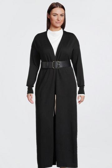 Plus Size Viscose Blend Knit Maxi Belted Cardigan black